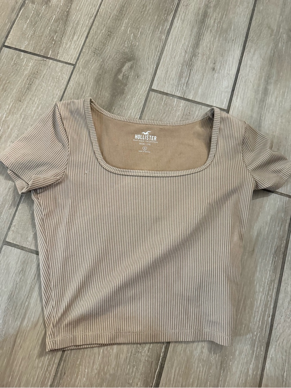 Hollister Ribbed Square-Neck Crop Top in Taupe